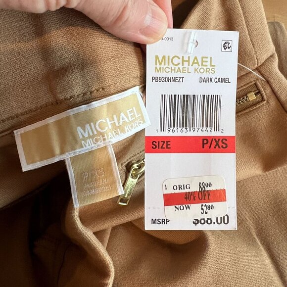Michael Michael Kors PETITE Women's Zip-Pocket Pull-on Trousers PXS Dark Camel - Picture 8 of 13